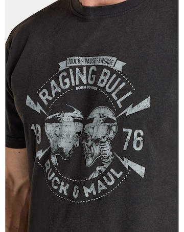 Raging Bull Ruck & Maul Distress Printed T-Shirt Black