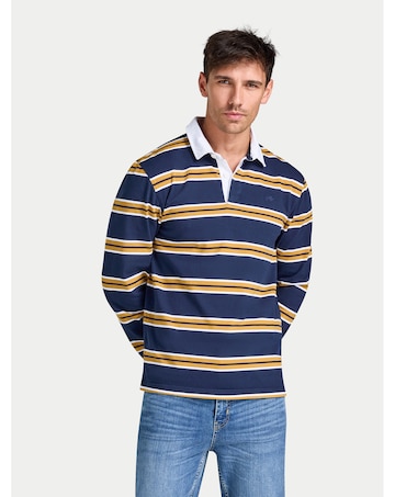 Raging Bull L/S Tri Colour Stripe Rugby Shirt Navy