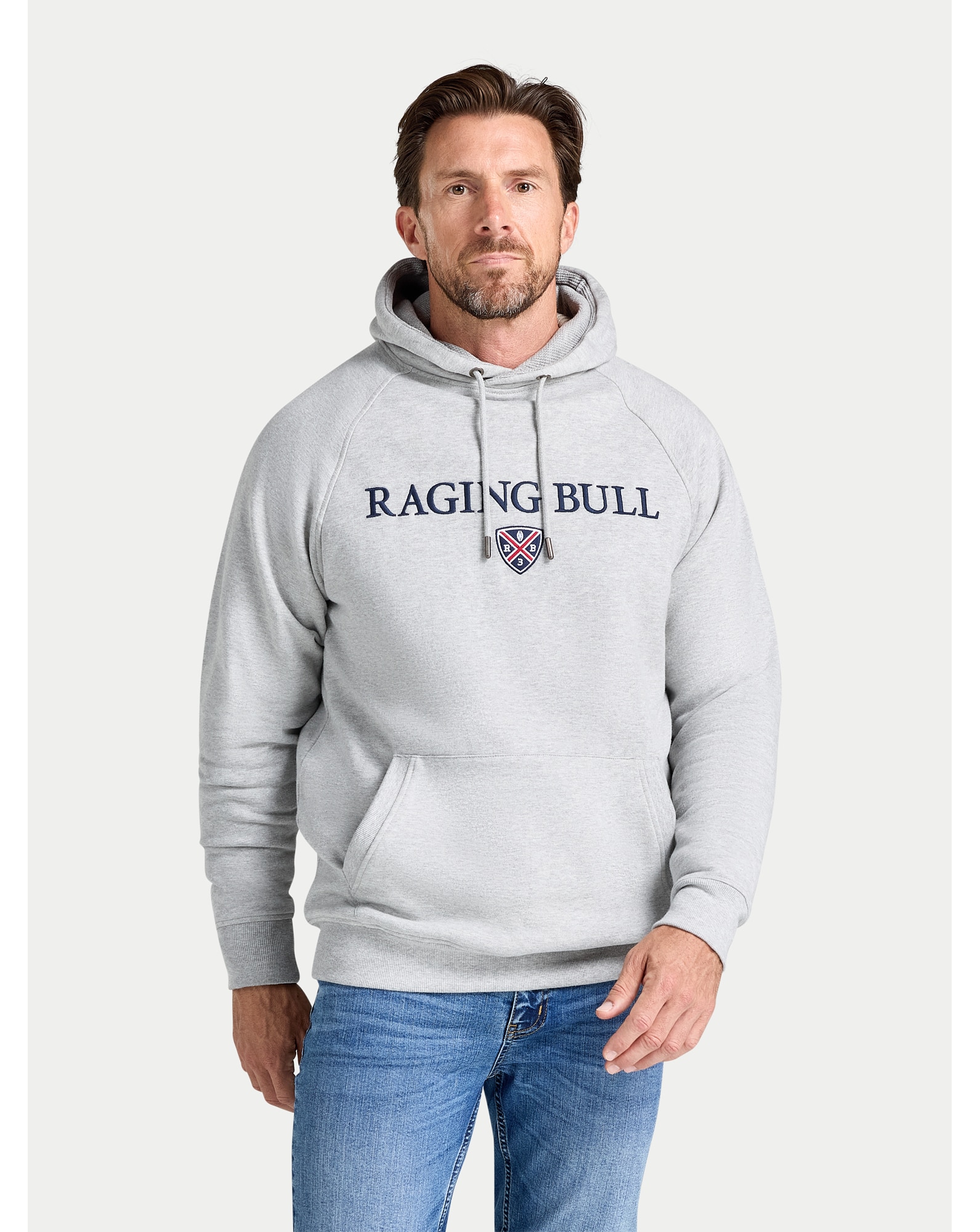 Raging Bull Hooded Signature Sweat Grey Marl