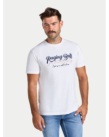 Raging Bull Embroidered Mountains T-Shirt Ecru Marl