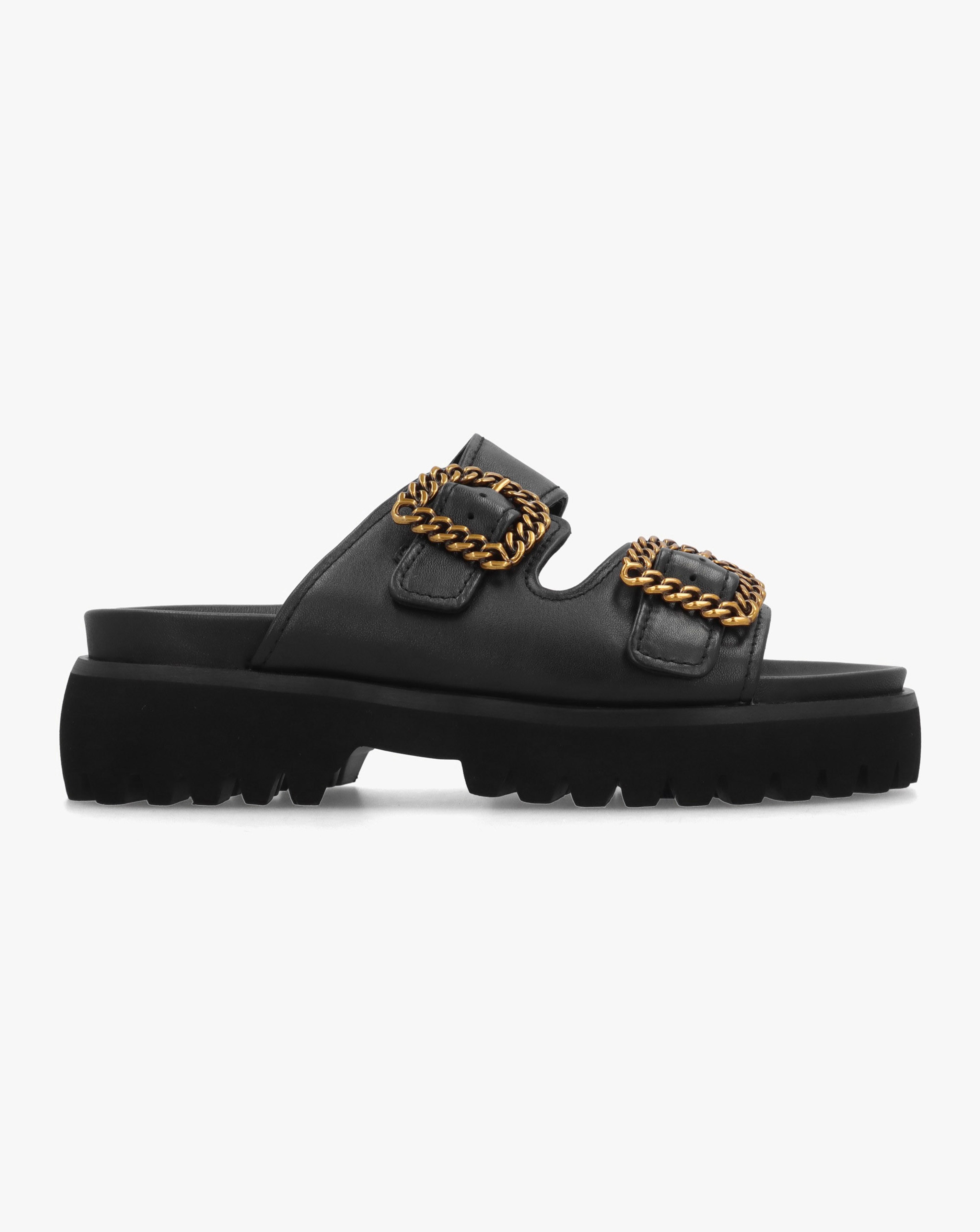 New In - Daniel Annes Black Leather Chunky Mules