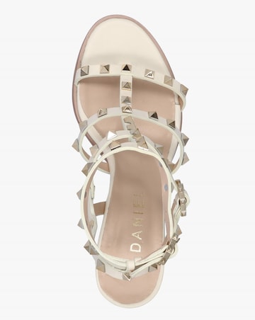 Daniel Pitter Cream Leather Studded Block Heeled Sandals Standard Fit