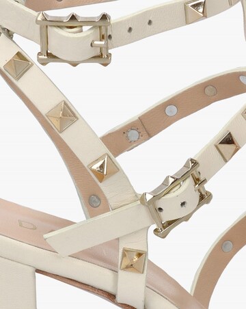 Daniel Pitter Cream Leather Studded Block Heeled Sandals Standard Fit