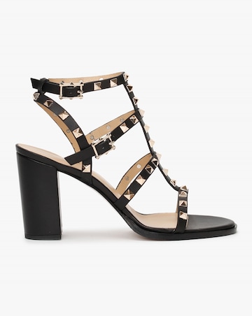Daniel Pitter Black Leather Studded Block Heeled Sandals Standard Fit