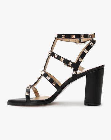 Daniel Pitter Black Leather Studded Block Heeled Sandals Standard Fit