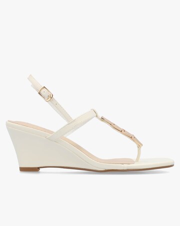 Daniel Yoko Cream Gold Trim Toe Post Mid Wedge Sandals Standard Fit