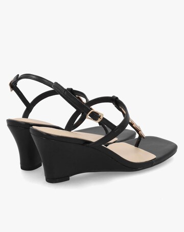 Daniel Yoko Black Gold Trim Toe Post Mid Wedge Sandals Standard Fit