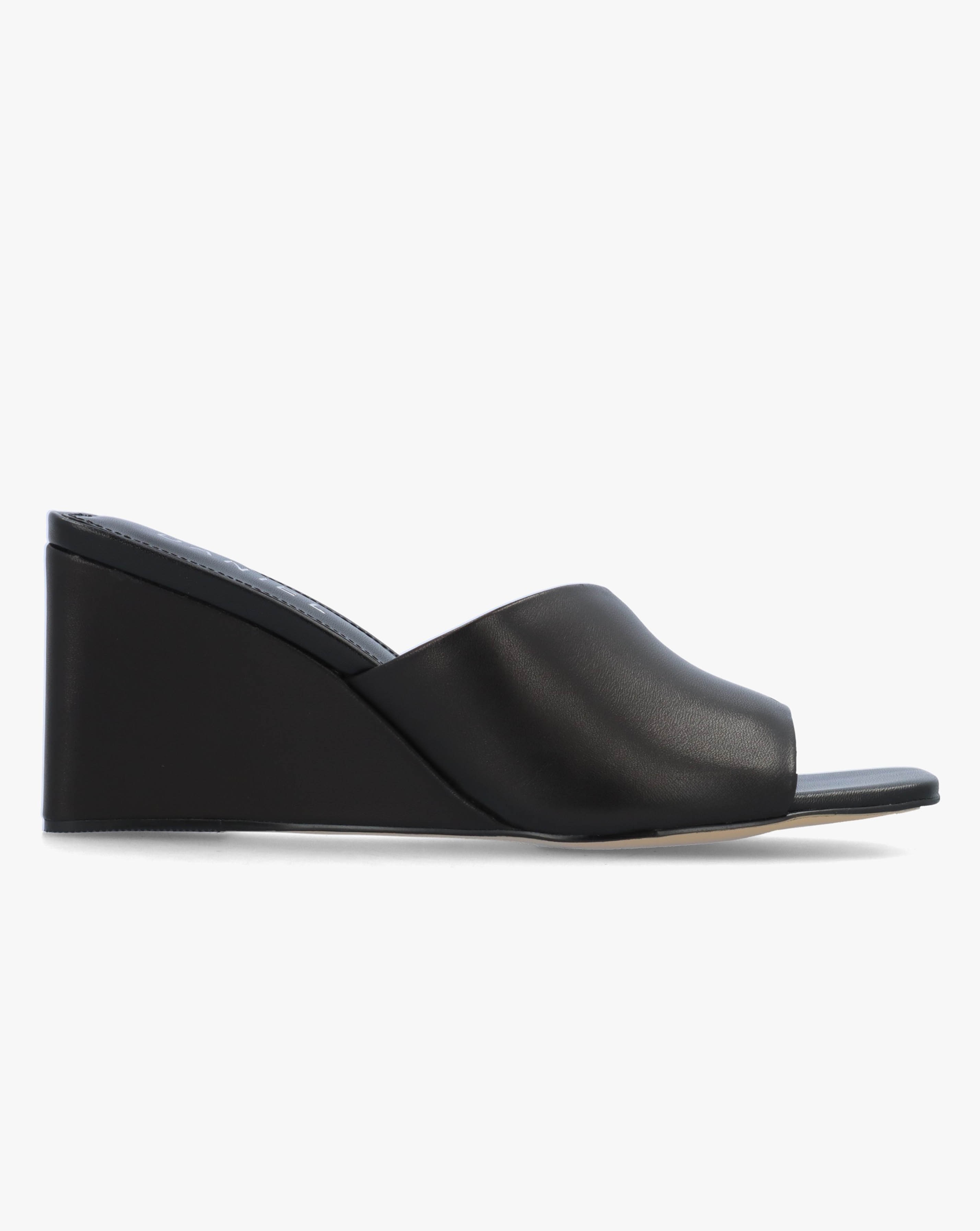 New In - Daniel Sayne Black Leather Wedge Mules