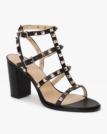 Daniel Pitter Black Leather Studded Block Heeled Sandals Standard Fit