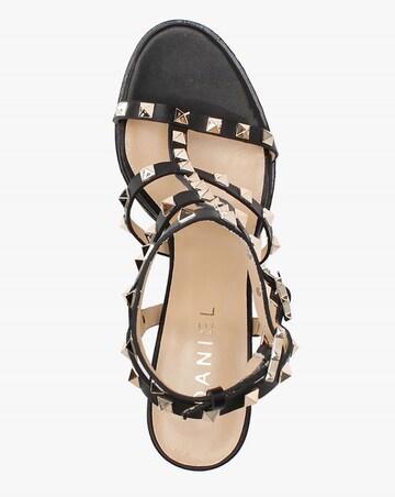 Daniel Pitter Black Leather Studded Block Heeled Sandals Standard Fit