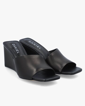 Daniel Sayne Black Leather Wedge Mules Standard Fit