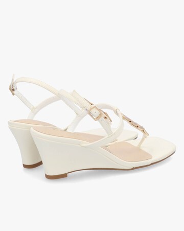 Daniel Yoko Cream Gold Trim Toe Post Mid Wedge Sandals Standard Fit