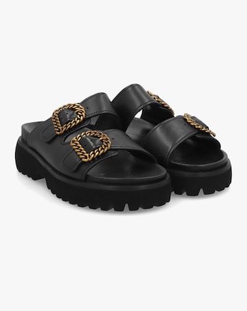 Daniel Annes Black Leather Chunky Mules Standard Fit