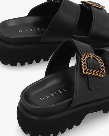 Daniel Annes Black Leather Chunky Mules Standard Fit
