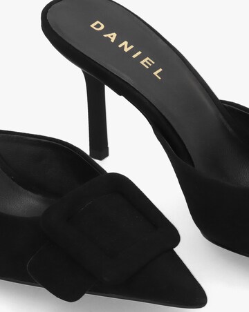 Daniel Etta Black Suede Buckle Trim Heeled Mules Standard Fit