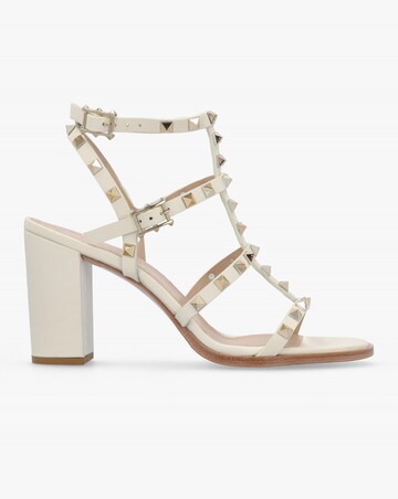 Daniel Pitter Cream Leather Studded Block Heeled Sandals Standard Fit