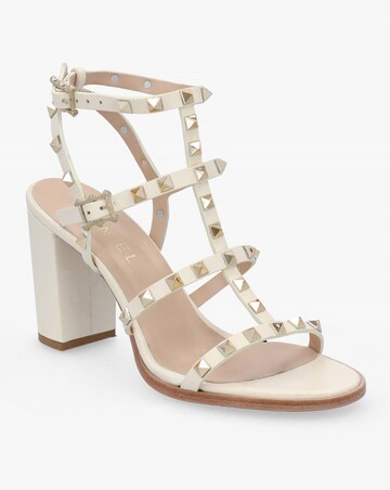 Daniel Pitter Cream Leather Studded Block Heeled Sandals Standard Fit
