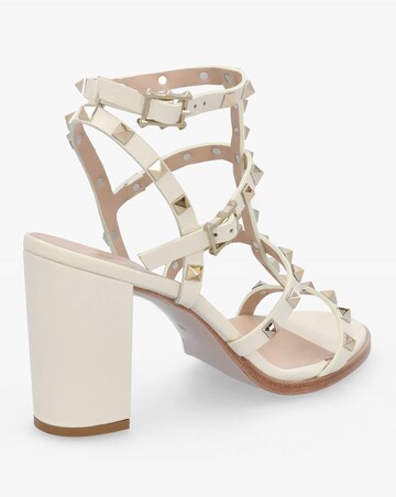 Daniel Pitter Cream Leather Studded Block Heeled Sandals Standard Fit