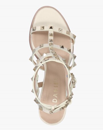 Daniel Pitter Cream Leather Studded Block Heeled Sandals Standard Fit