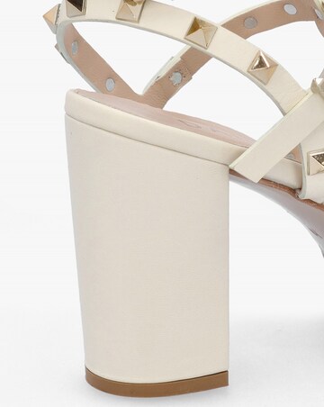 Daniel Pitter Cream Leather Studded Block Heeled Sandals Standard Fit
