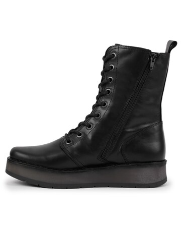 Fly London Rami Black Leather Lace Up Ankle Boots Standard Width