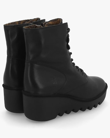 Fly London Birr Black Leather Lace Up Wedge Ankle Boots Standard Width