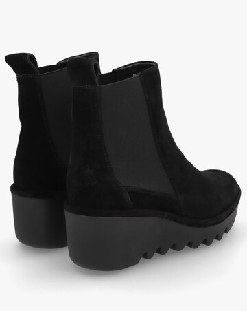 Fly London Bagu Black Suede Wedge Chelsea Boots Standard Width