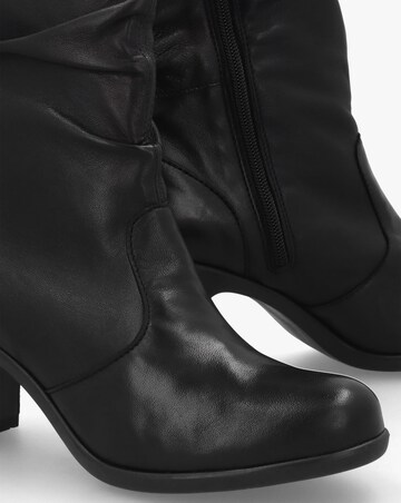 Fly London Klei Black Leather Rouched Block Heel Ankle Boots