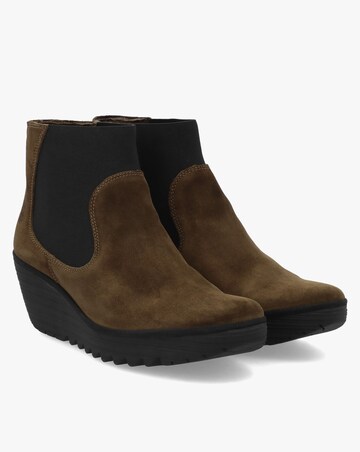 Fly London Yade Grey Suede Wedge Chelsea Boots
