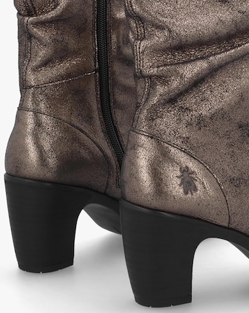 Fly London Klei Cool Graphite Leather Rouched Block Heel Ankle Boots