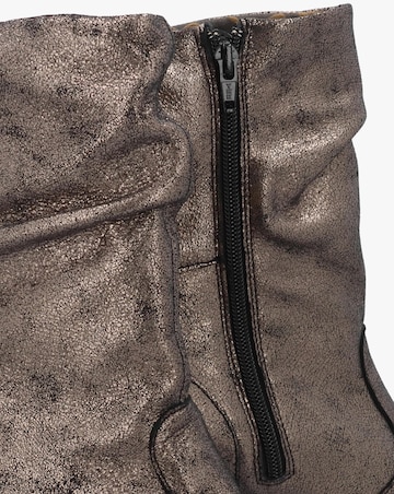 Fly London Klei Cool Graphite Leather Rouched Block Heel Ankle Boots