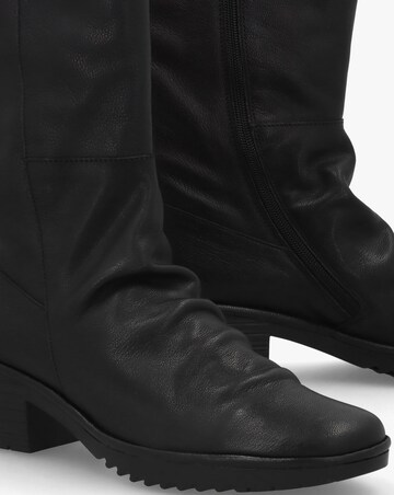 Fly London Waki Black Leather Stacked Heel Knee Boots