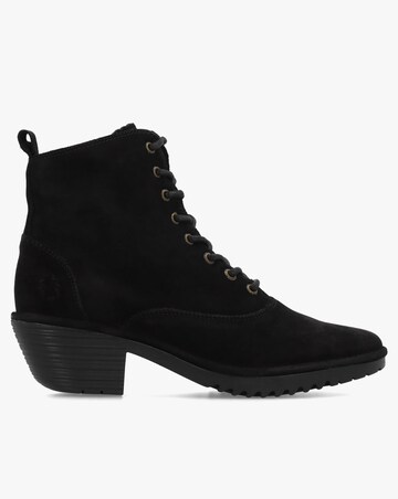 Fly London Wune Black Suede Block Heel Ankle Boots