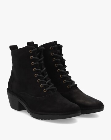 Fly London Wune Black Suede Block Heel Ankle Boots