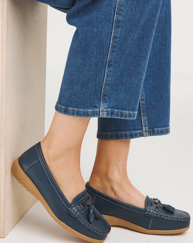 Samara Leather Tassel Detail Loafers - Wide Fit (E)