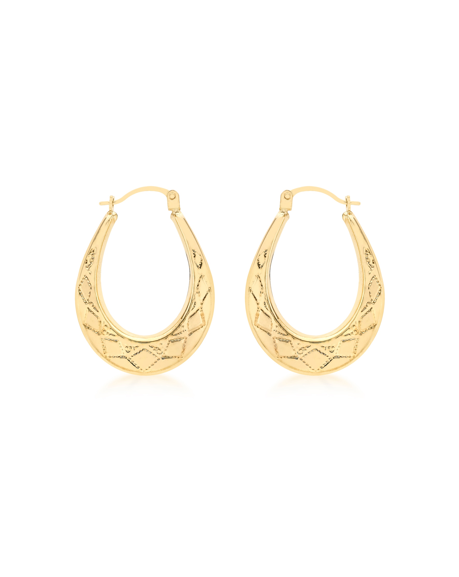 9ct Gold Patterned Oval Creole Earrings