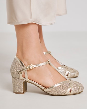 Low Block Heel T Bar Shoes Ex Wide