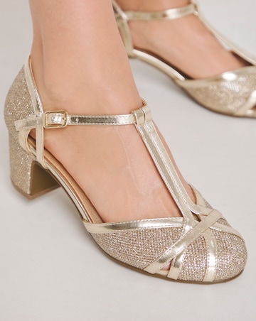 Low Block Heel T Bar Shoes Ex Wide