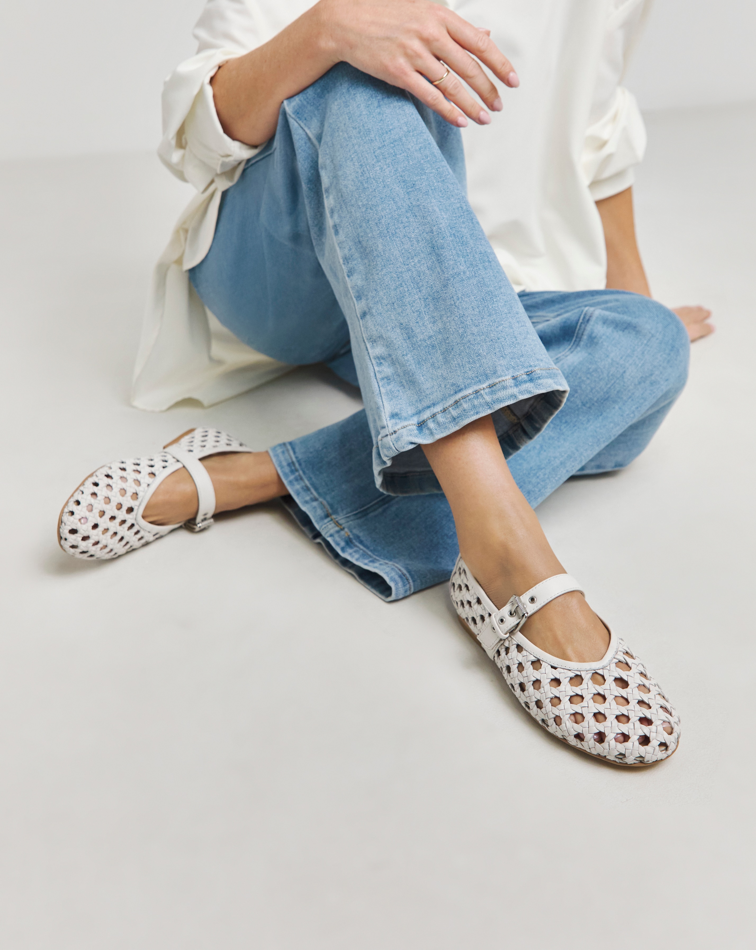 Leather Woven Mary Jane Wide