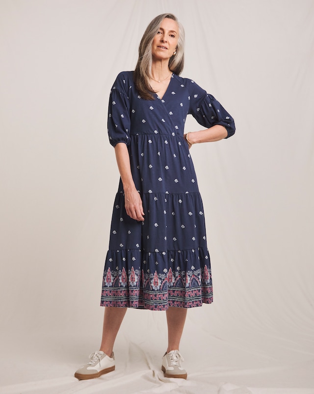 Julipa Pure Cotton Tiered Maxi Dress - Navy Print