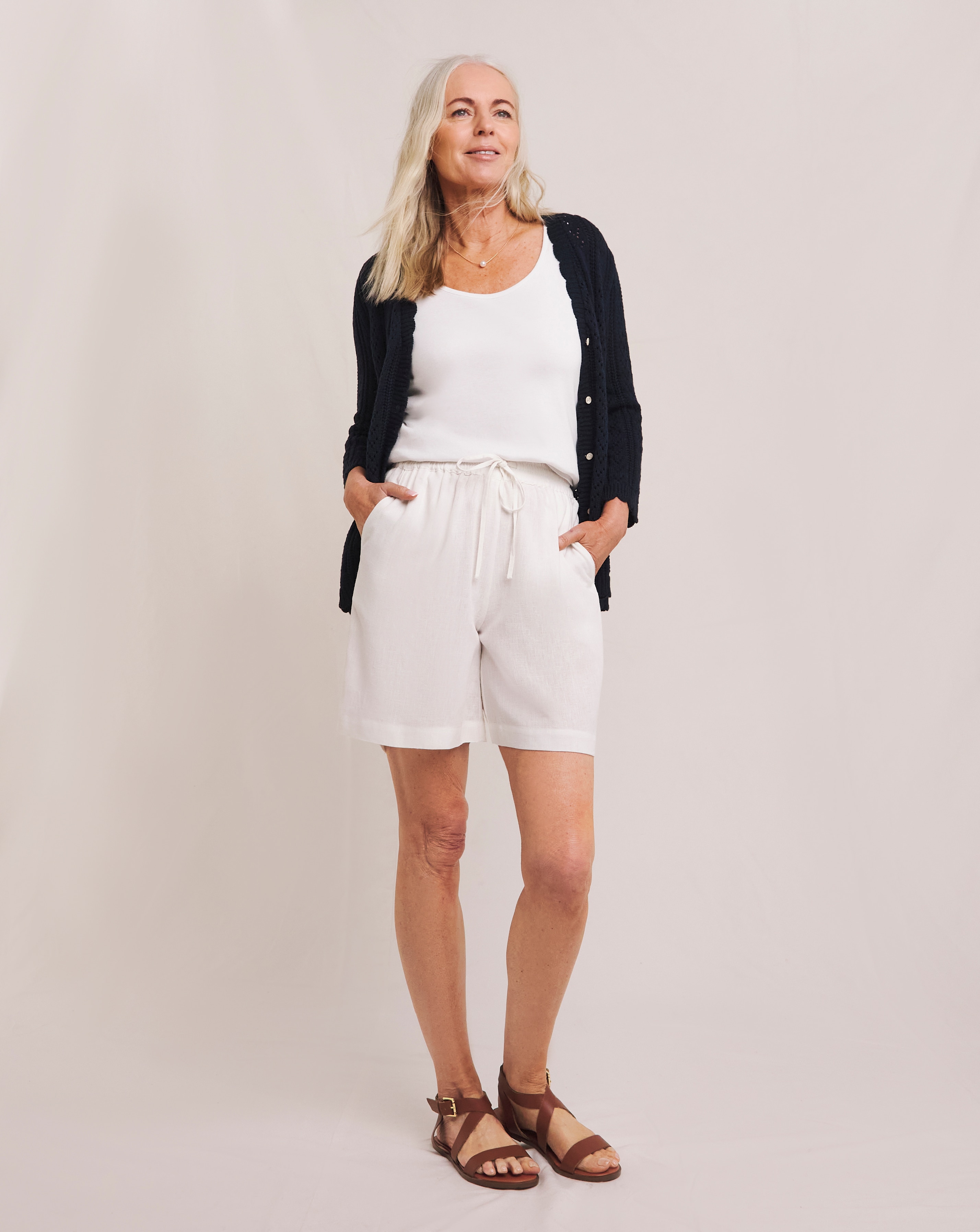 Julipa White Linen Mix Shorts