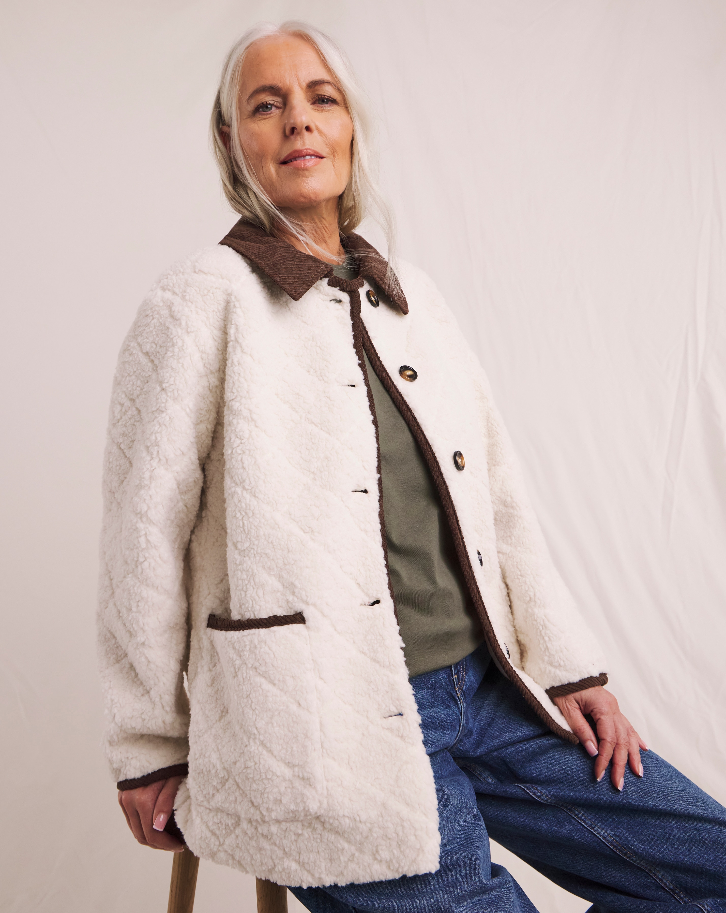 Julipa Cream Diamond Quilted Borg Jacket