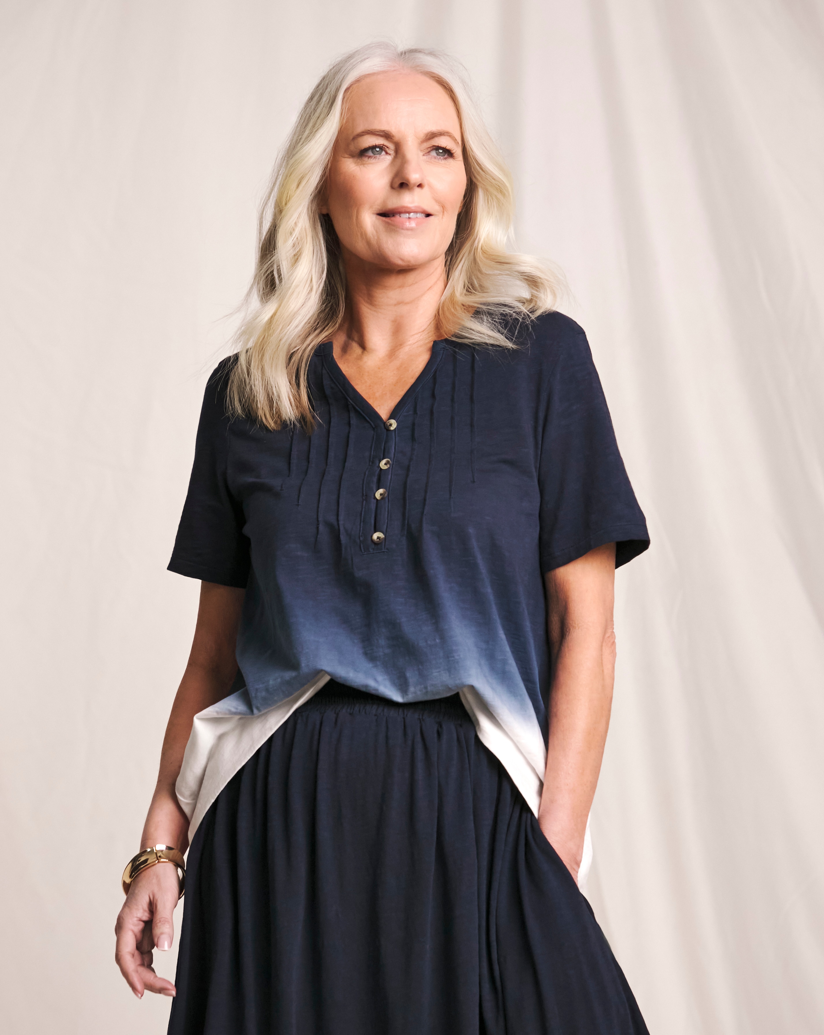 Julipa Pintuck Pure Cotton Ombre T-Shirt