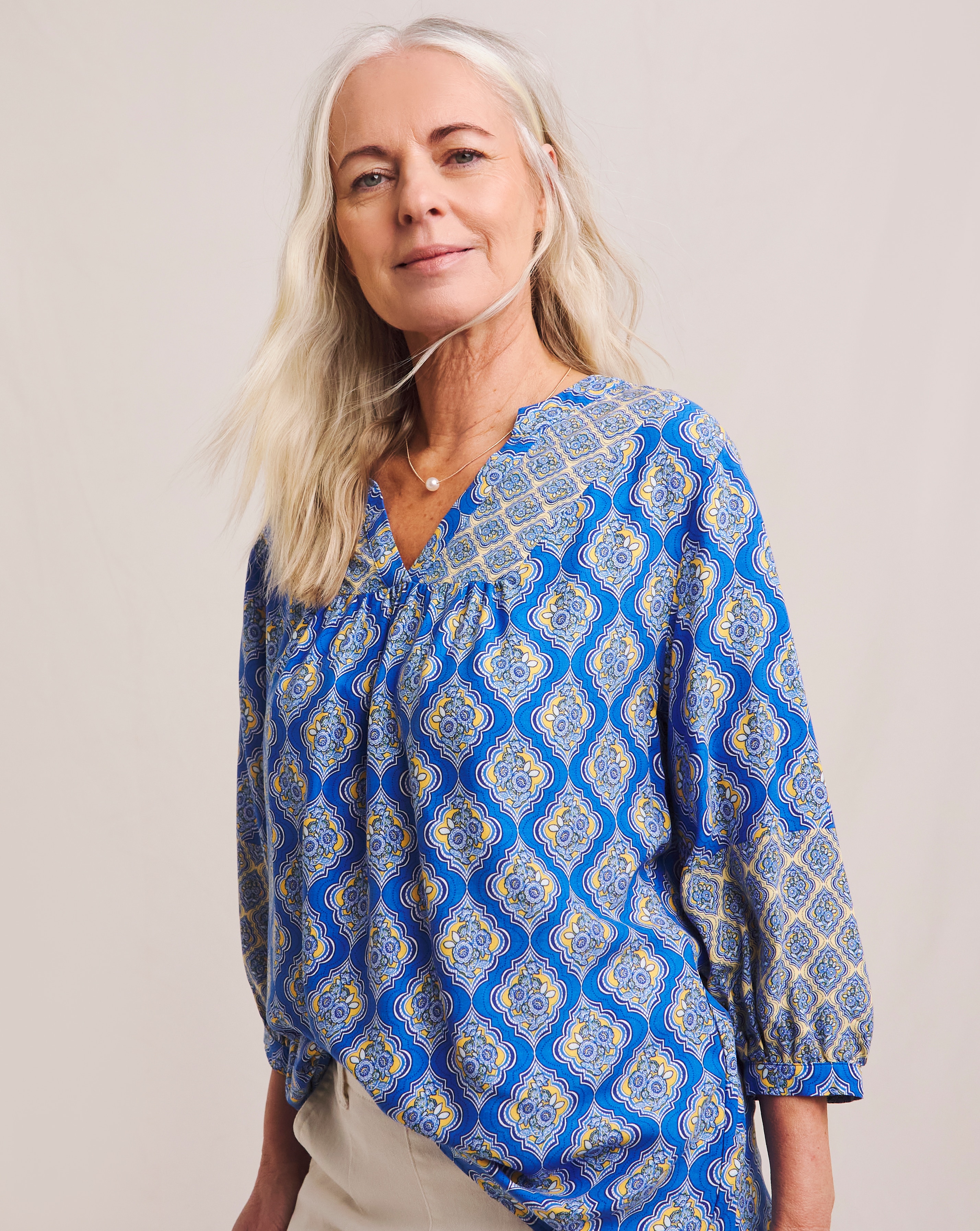 Julipa Mix Print Notch Neck Blouse