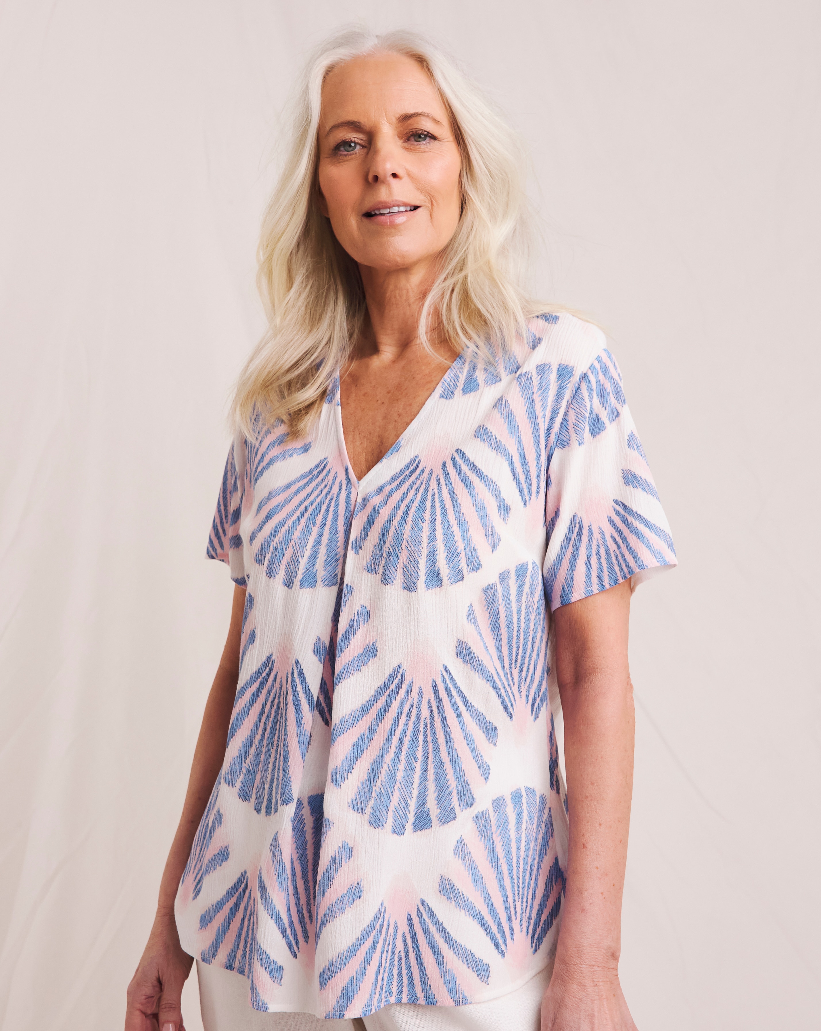 Julipa Printed Crinkle Short Sleeve Top