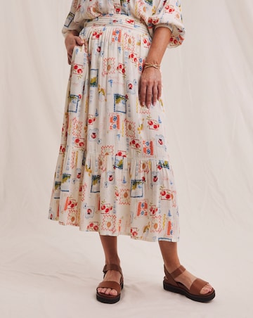 Julipa Postcard Print Crinkle Midi Skirt