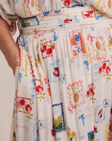 Julipa Postcard Print Crinkle Midi Skirt
