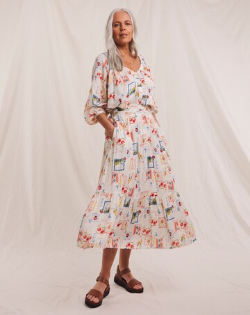 Julipa Postcard Print Crinkle Midi Skirt