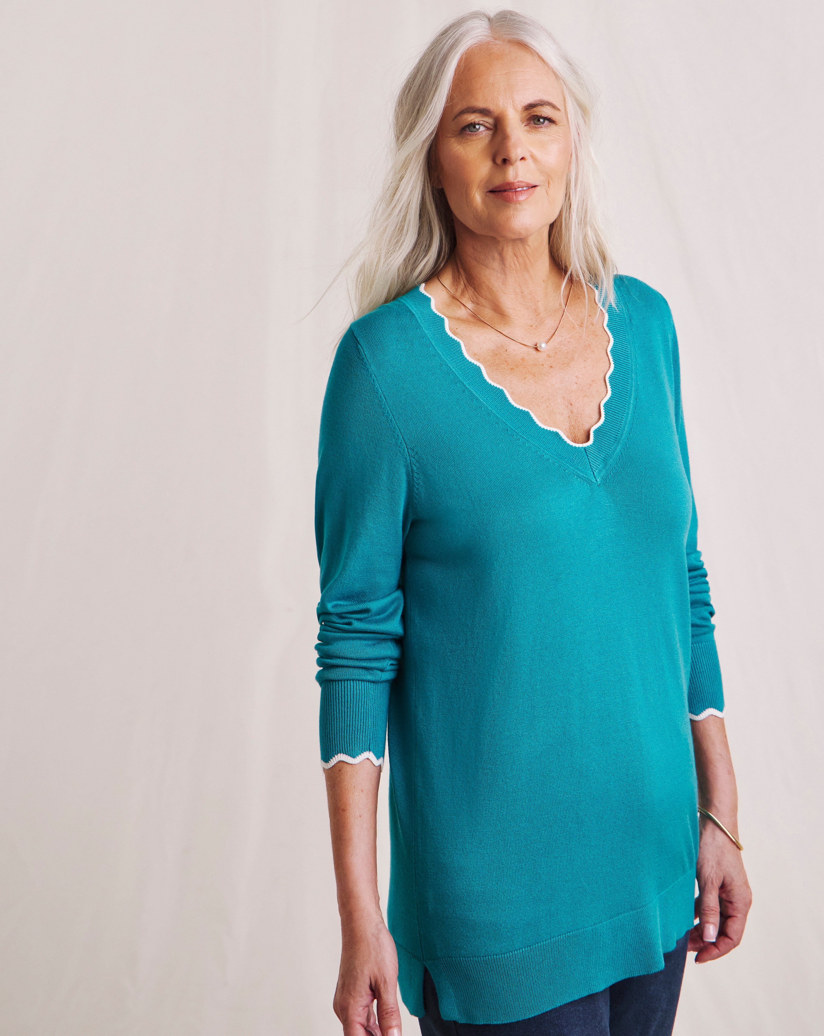 Julipa Scalloped V-Neck Jumper