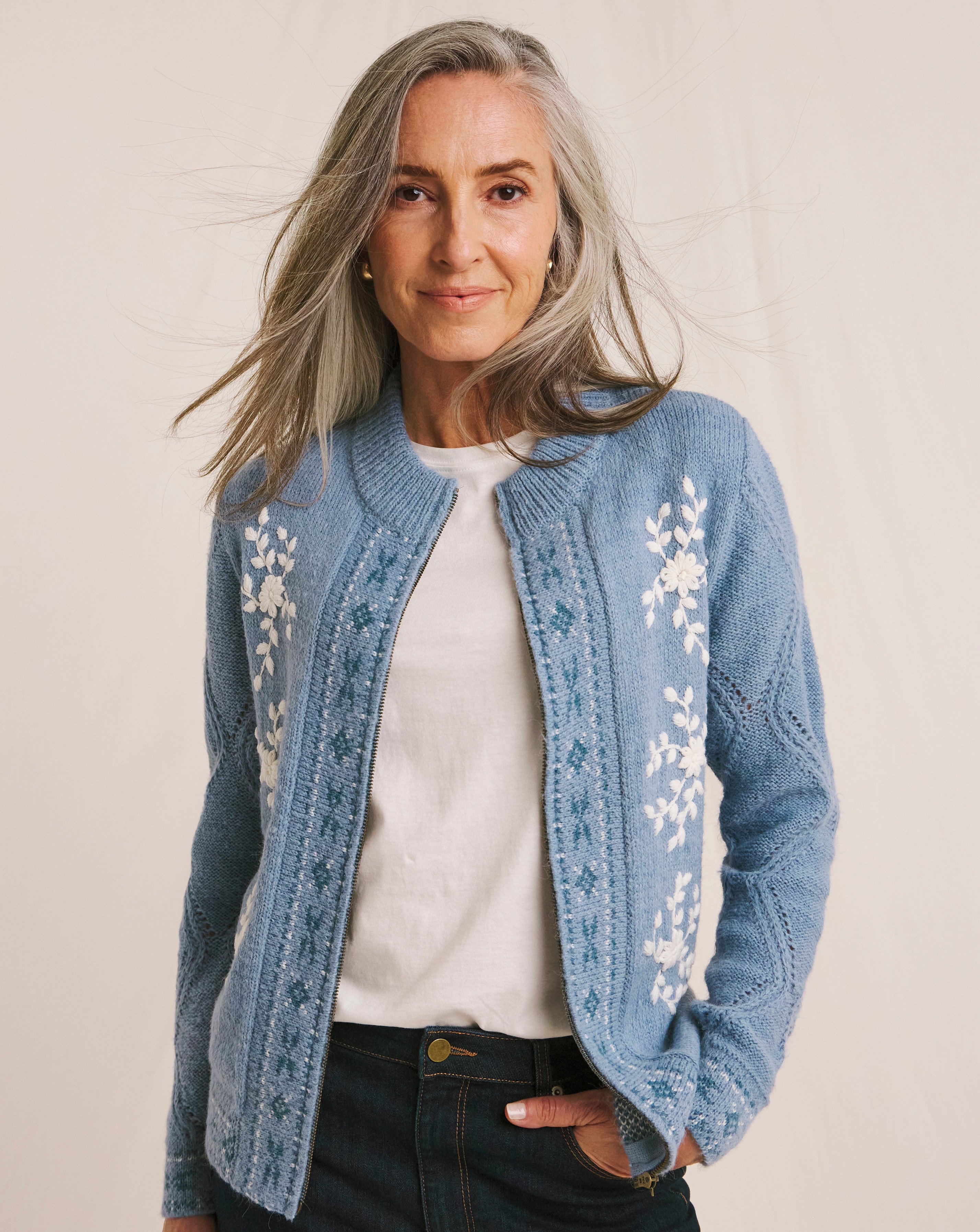 New In - Julipa Zip Up Embroidered Knitted Jacket